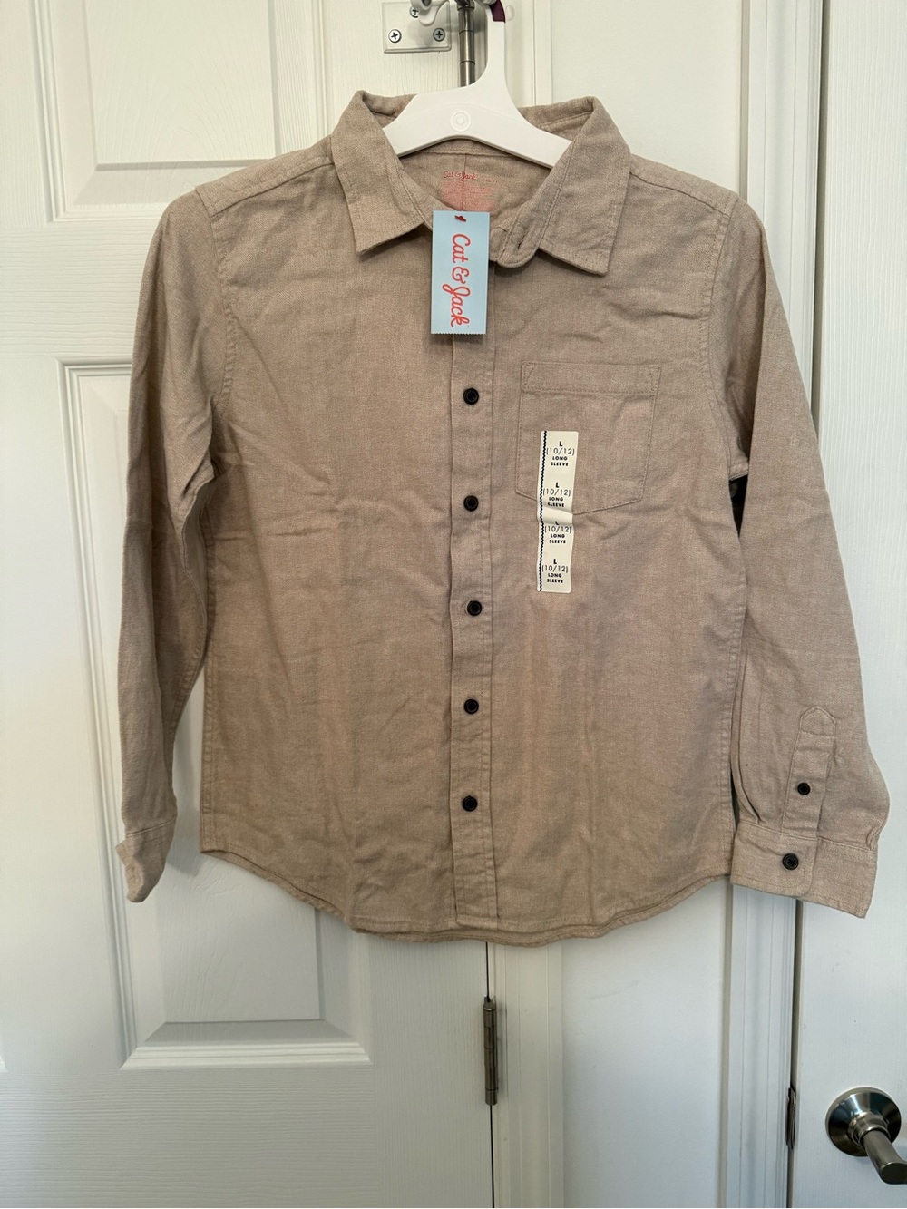 Cat & Jack Boys' Beige Button-Down Long Sleeve Shirt